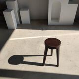 High tripod stool in brown solid wood