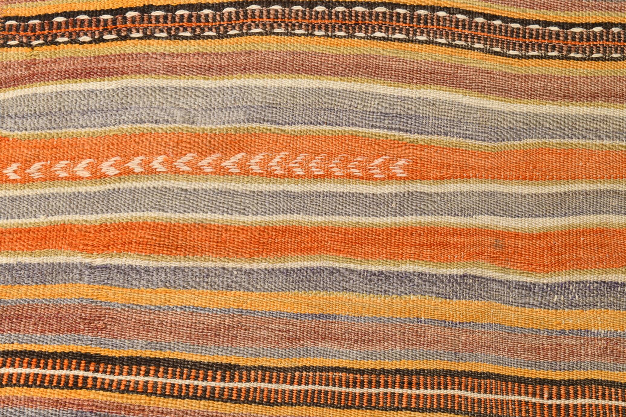 2x10 Pistriped Orange & Green Vintage Kilim Runner Rug, 69x325Cm