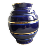 Large vintage blue and gold vase