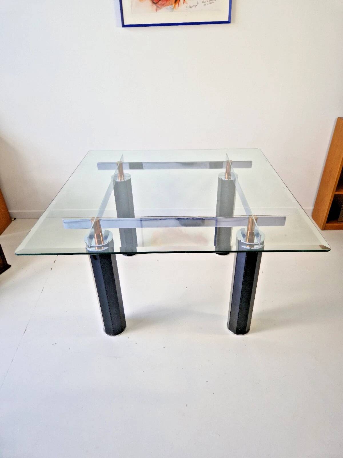 Table à manger en verre trempé vintage des années 1980 style Roche Bobois
