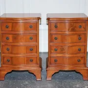 Georgian Style Yew Wood Bedside Tables, Set of 2