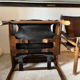 Buffalo Leather Safari Armchair in Pair, Solid Oak Frame, Vintage Style, 19