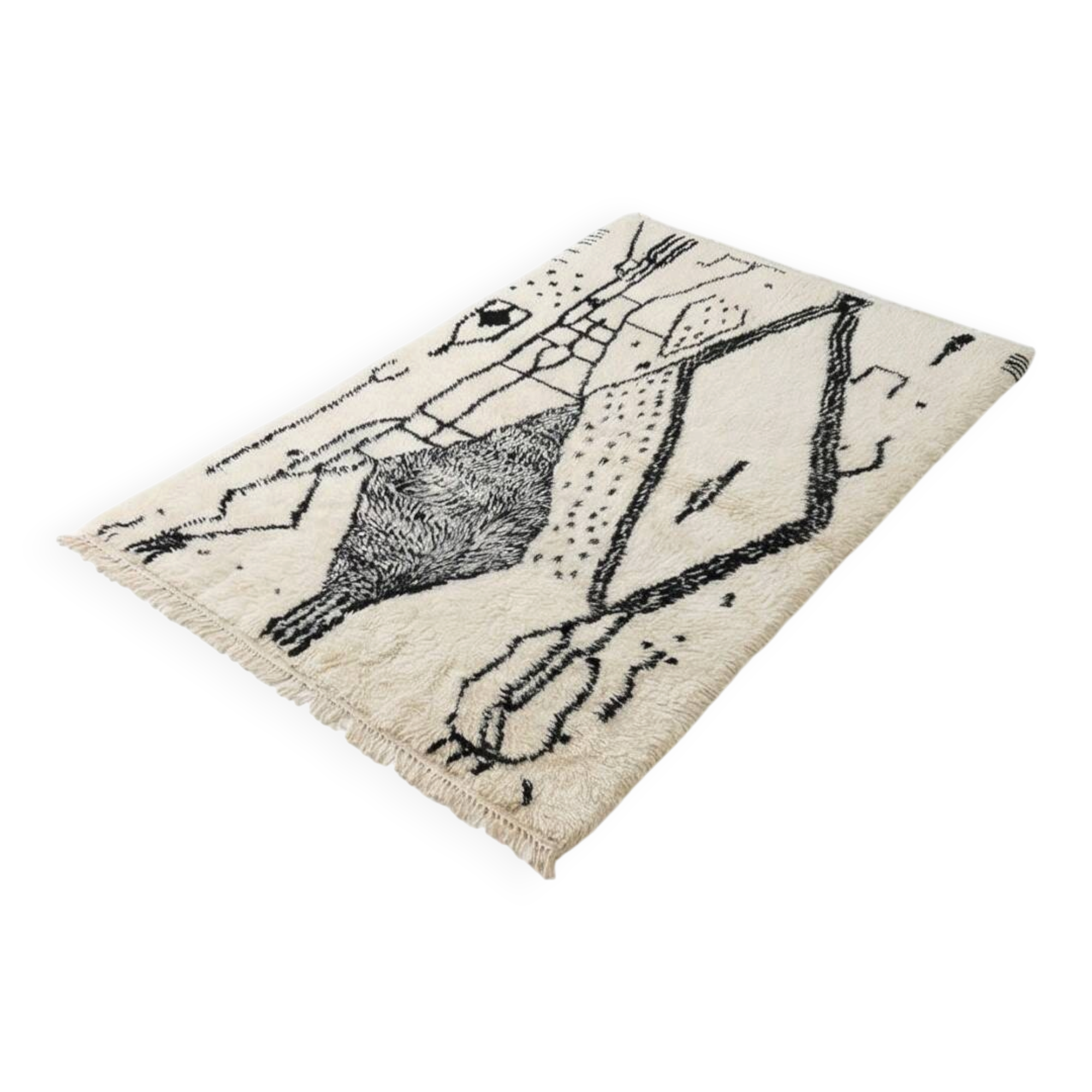 Tapis Azilal noir et blanc marocain