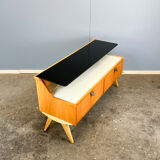 Small chest of drawers by WK Möbel with black and white glass top, pear wood, 1950s