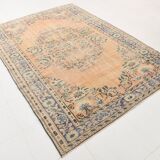 6x9 Peach & Navy Blue Classic Turkish Rug, 180x275Cm