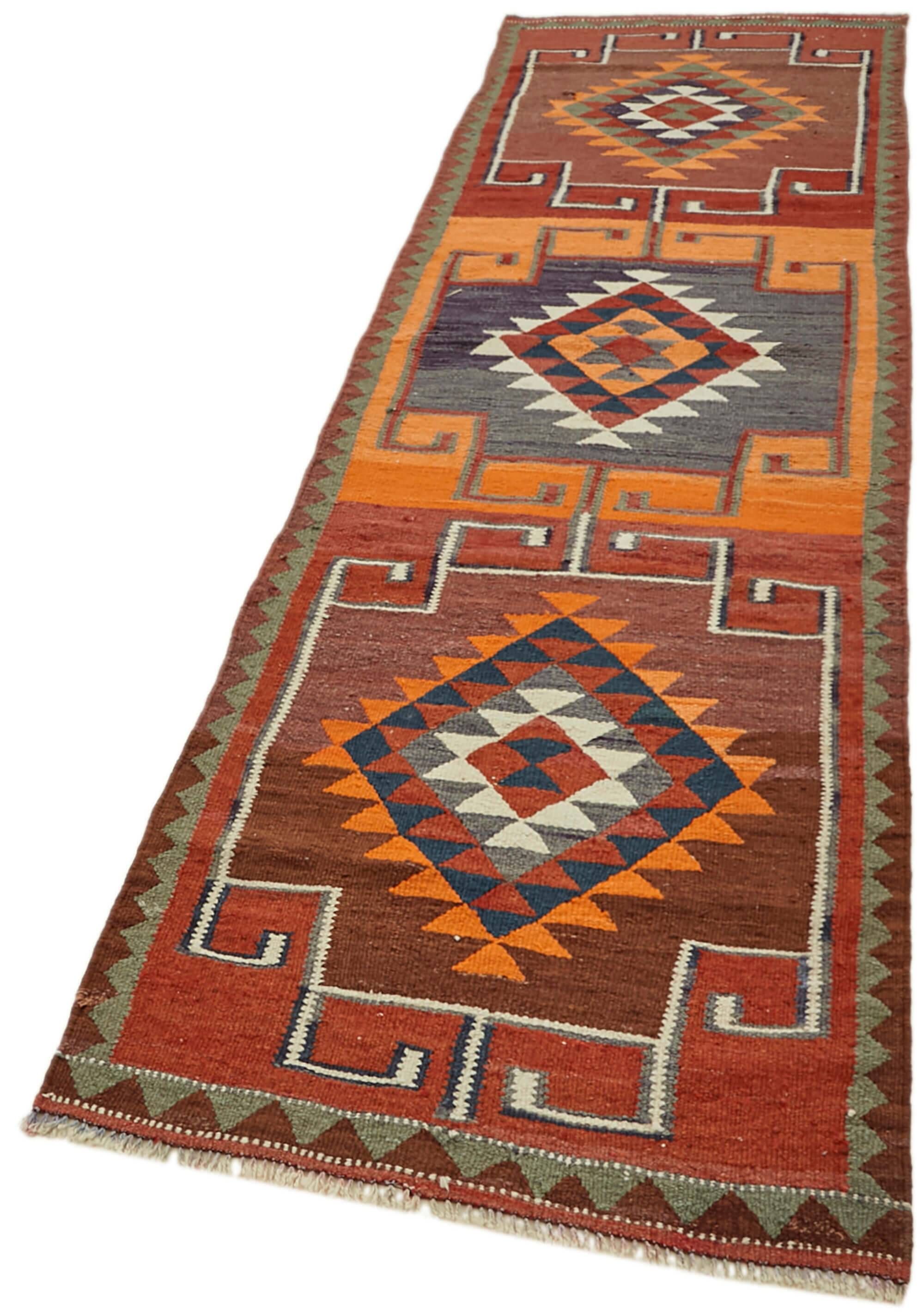 Turkish Handwoven Vintage Herki Kilim 90 cm x 318 cm