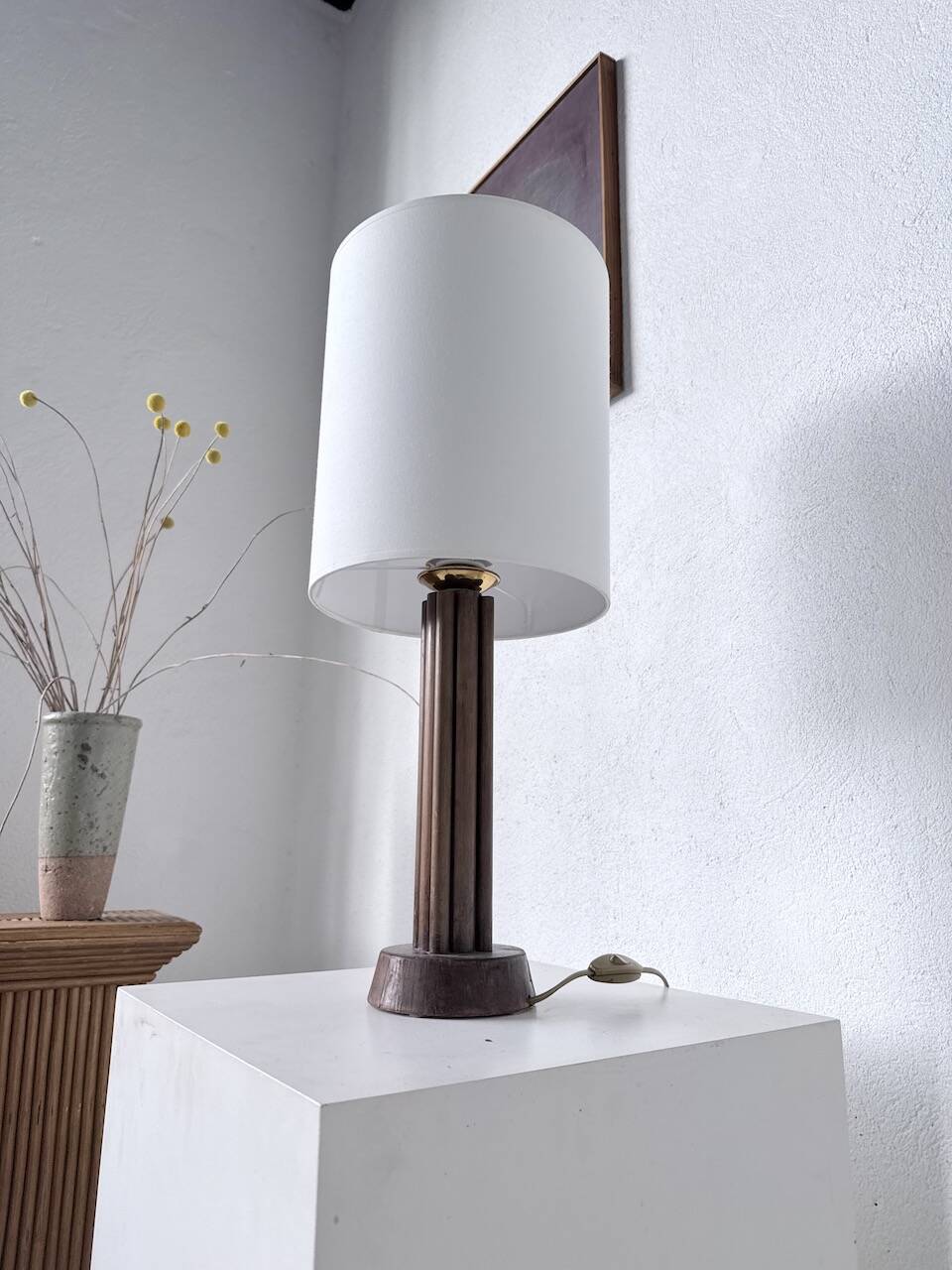 1940s Art Deco oak desk lamp