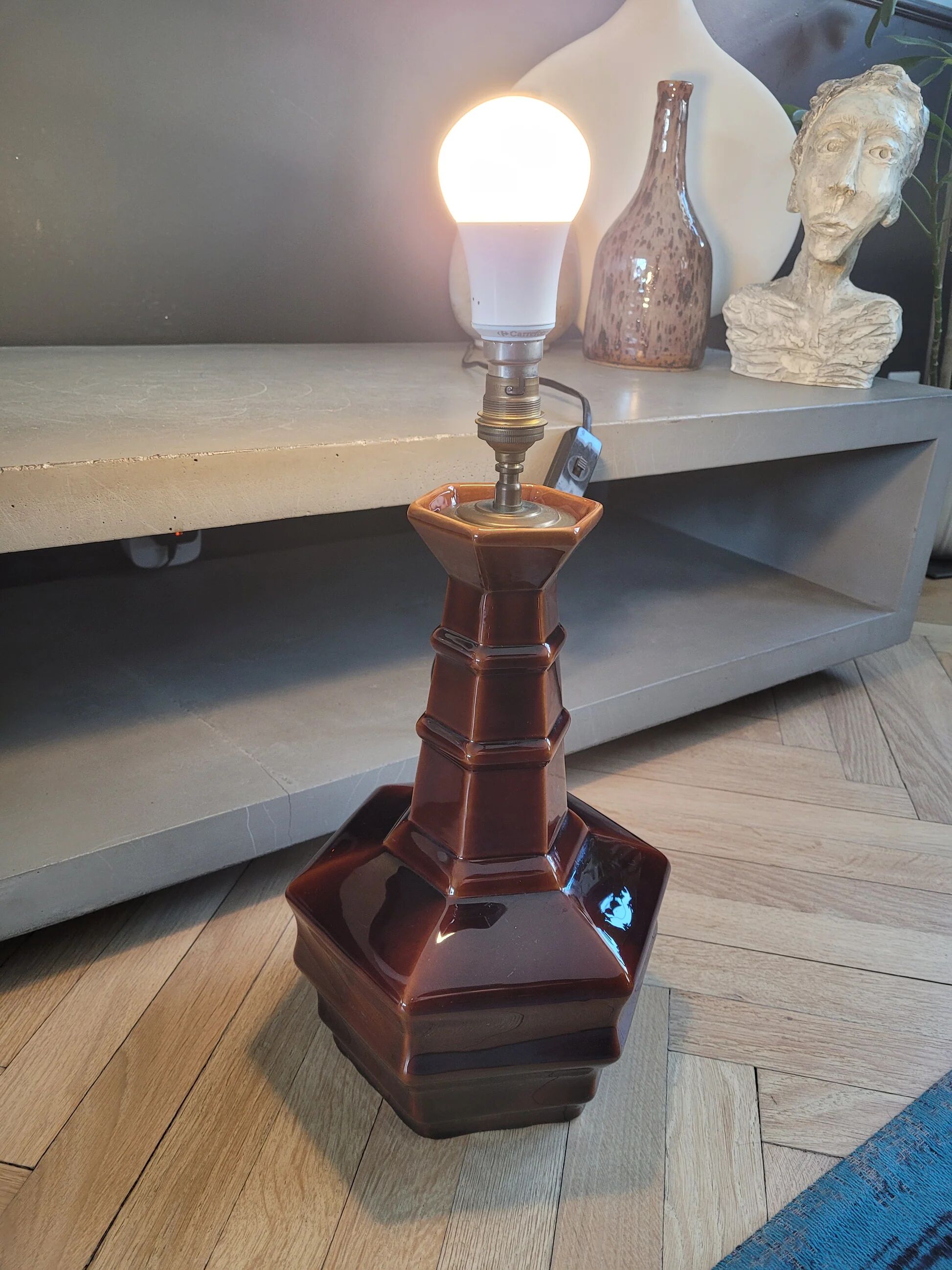Vintage brown ceramic lamp base