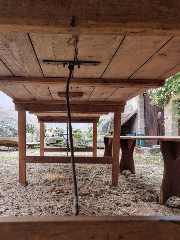 Table à manger de jardin française antique – Table à vin XXL avec bancs