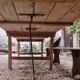 French antique garden dining table – XXL wine table with benches