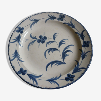 Plat rond ceramique aegitna vallauris fleurs bleues