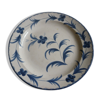 Plat rond ceramique aegitna vallauris fleurs bleues