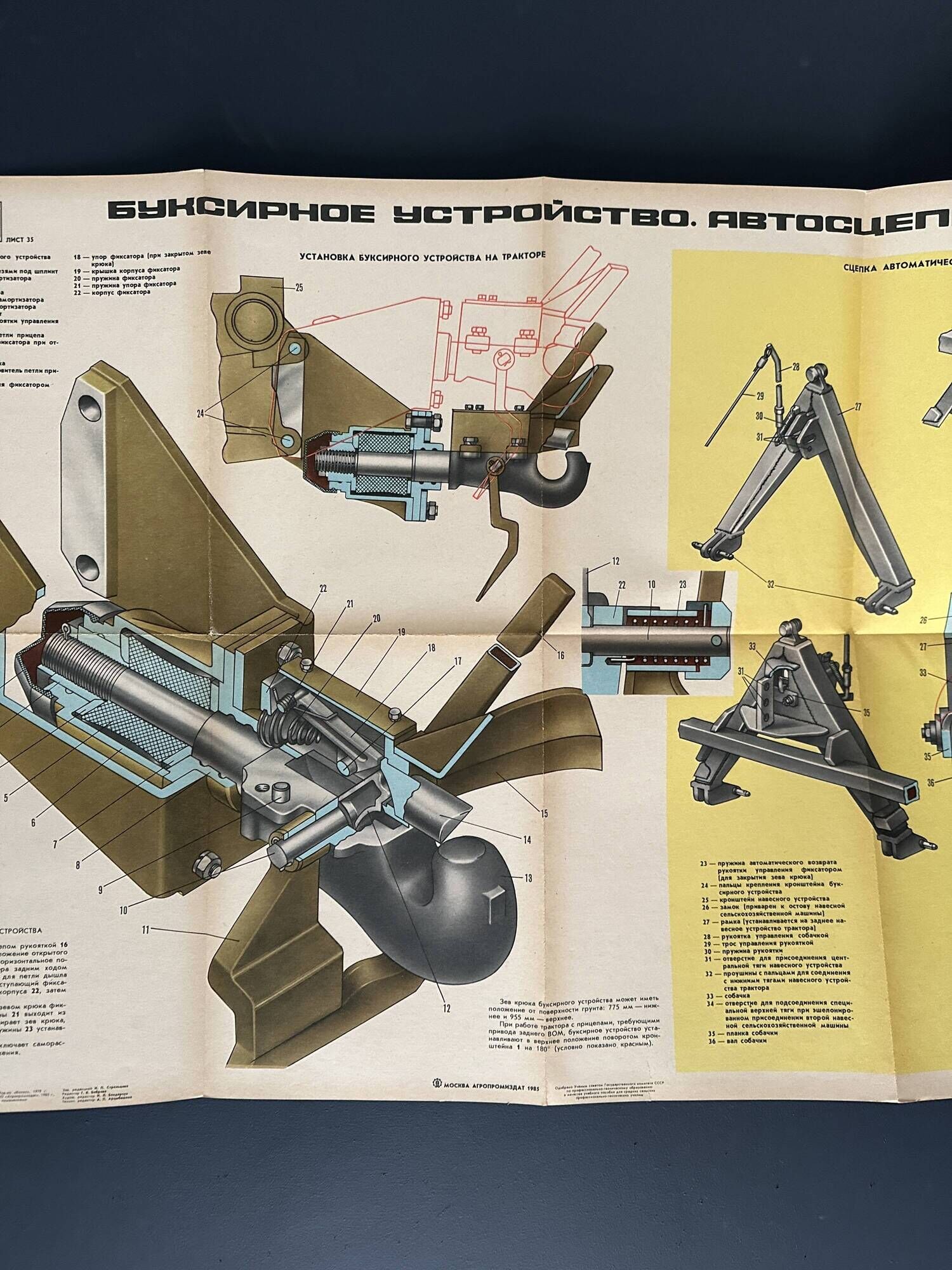Tractor original vintage 1980's soviet russian ussr poster instructional wall sheet  poster is print
