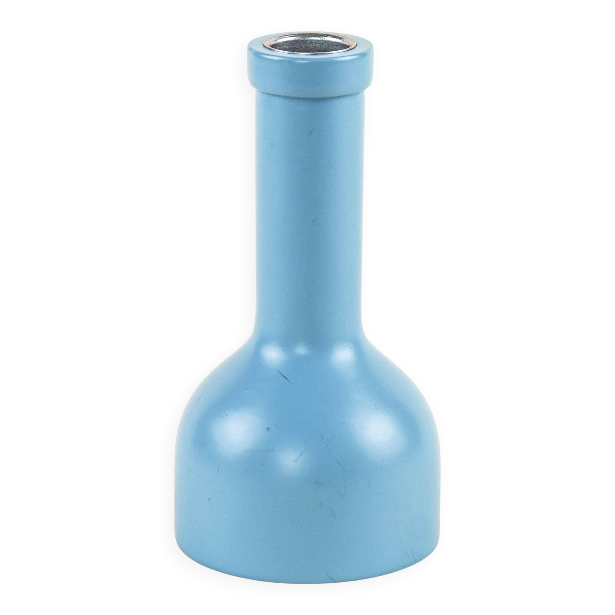 Wooden candlestick with blue enamel accent, Danish design from the 1970s,