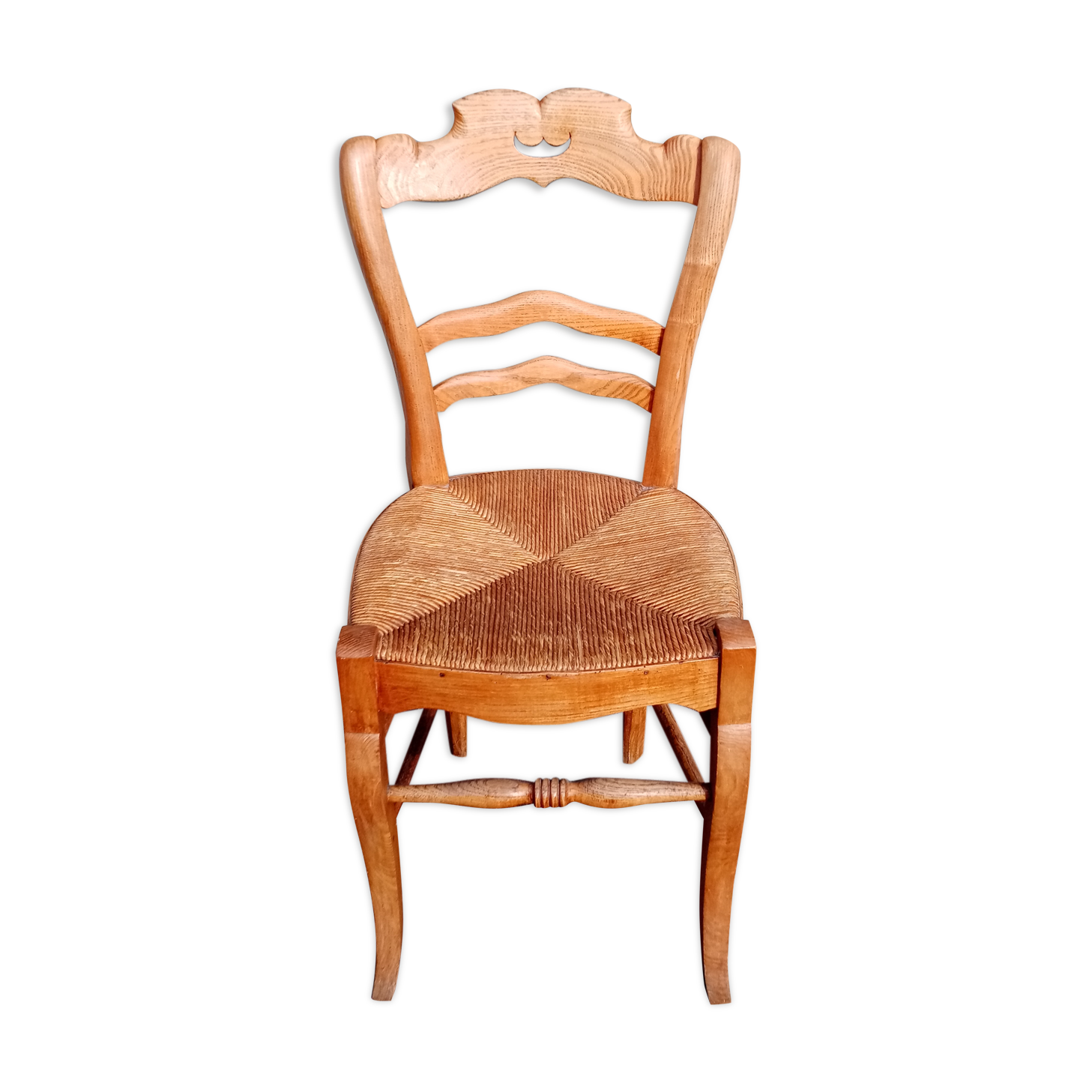 Antique wooden chair seated straw mustache