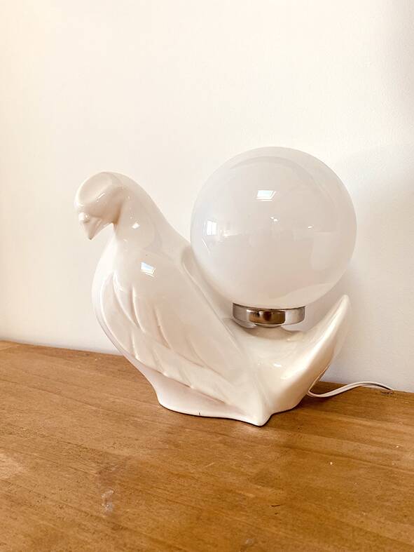 Bird lamp "dove" in white ceramic, 1970