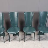 Vintage green leather dining chairs, 1980s - set of 4