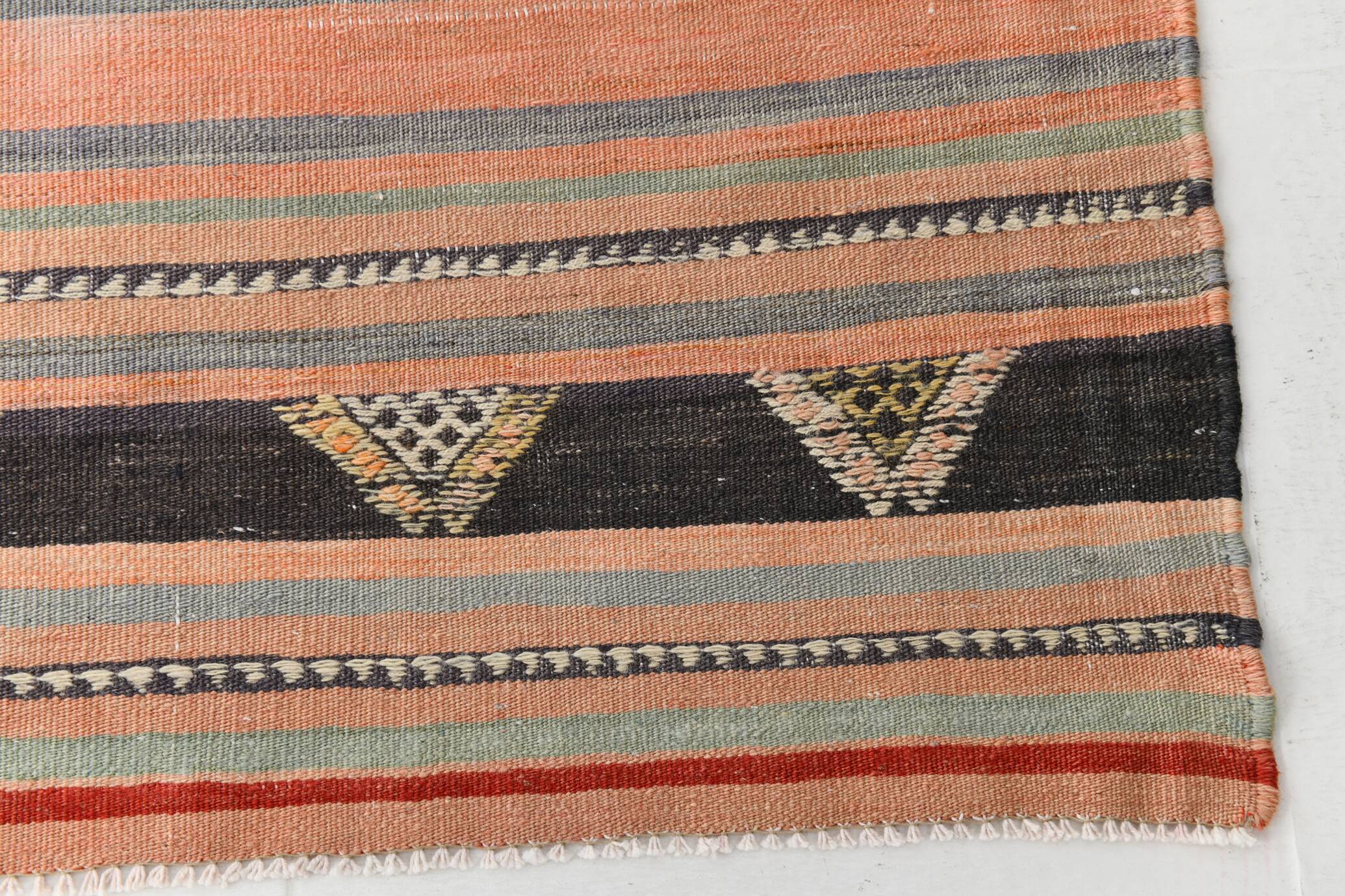 5x9 Rug For Living Room Salmon Green Kilim Rug, 145x288Cm