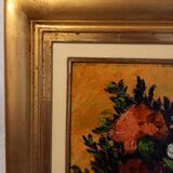 Old painting, oil on canvas, representing a bouquet of flowers, mid-twentieth century