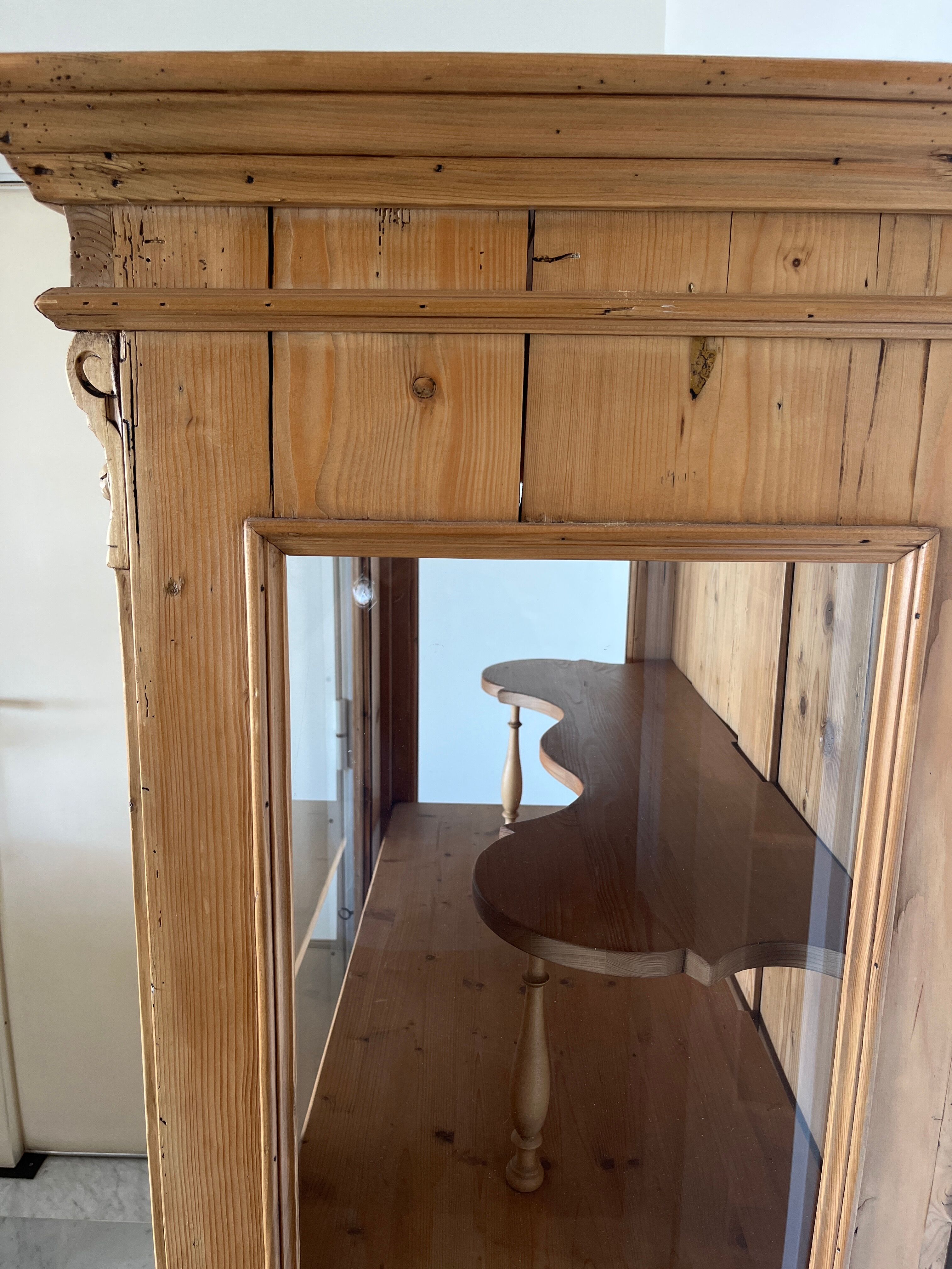 Biedermeier display case in soft wood