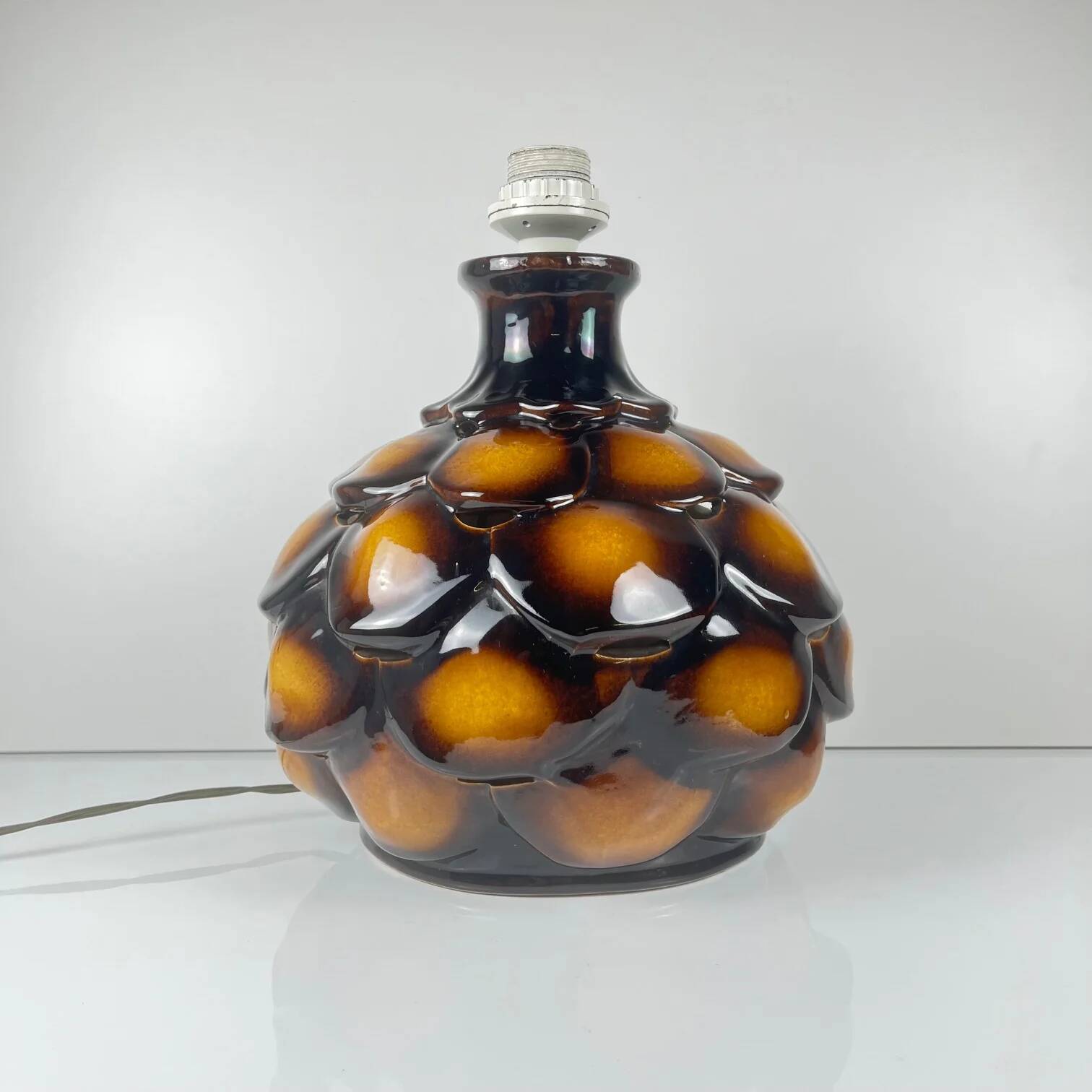 Pied de lampe de table, 2 feux, en céramique "écaille", 1970