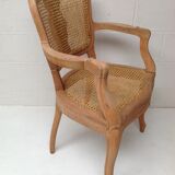 Ancien fauteuil coiffeur bois et cannage
