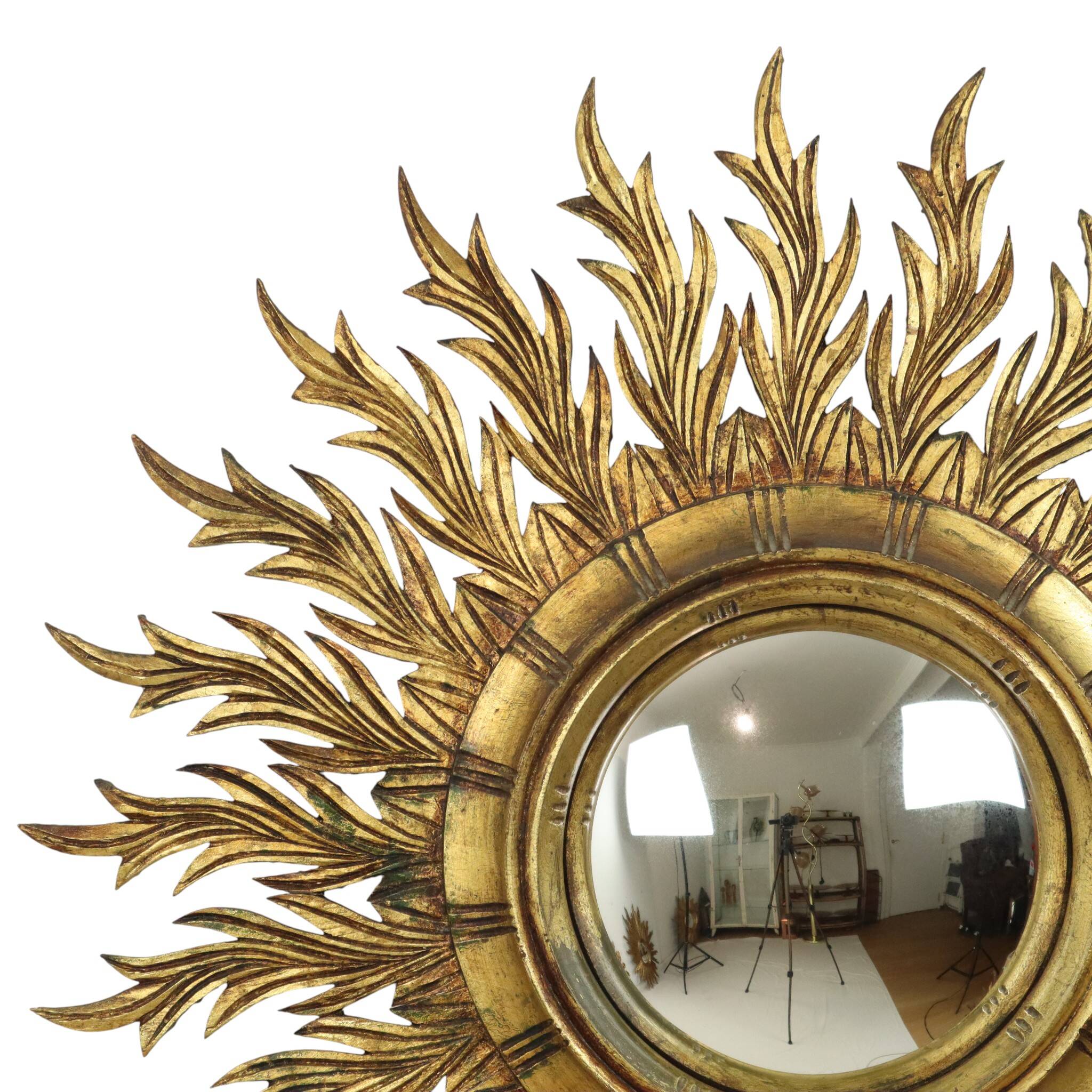 Large Rare Wooden Sun Mirror Sunburst Gold Leaf XL 86cm