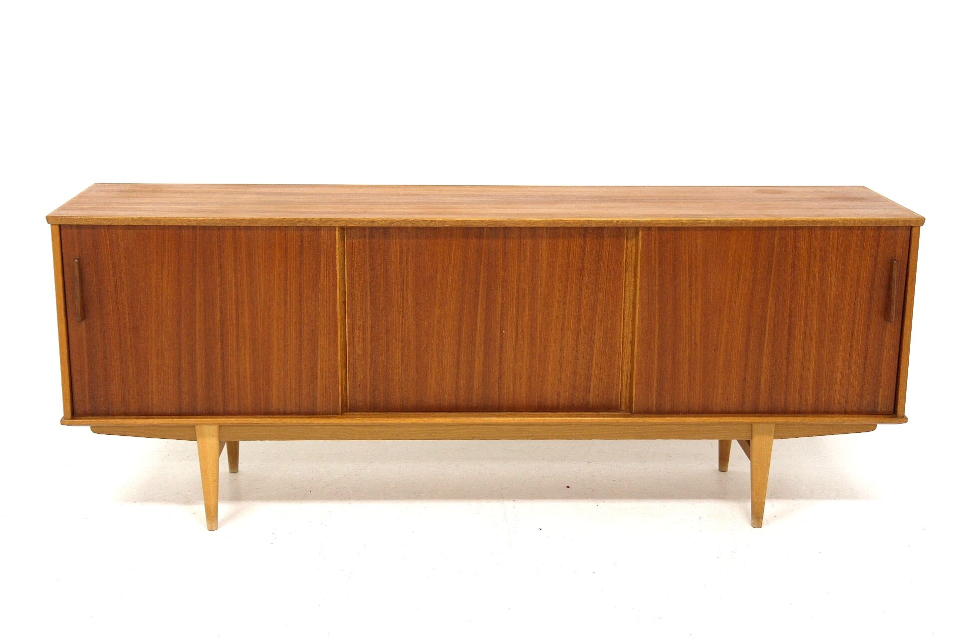Scandinavian row in teak and oak, suede, 1960