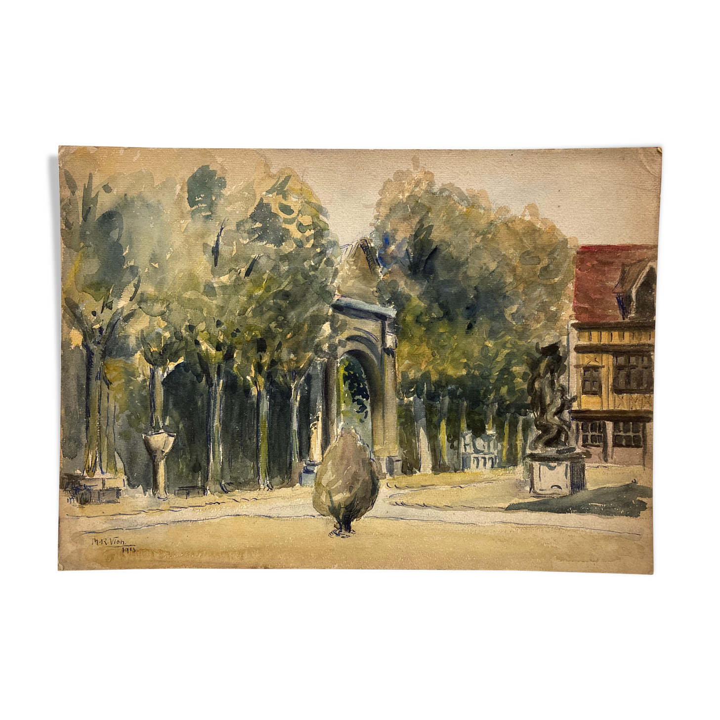 Landscape with watercolor signed