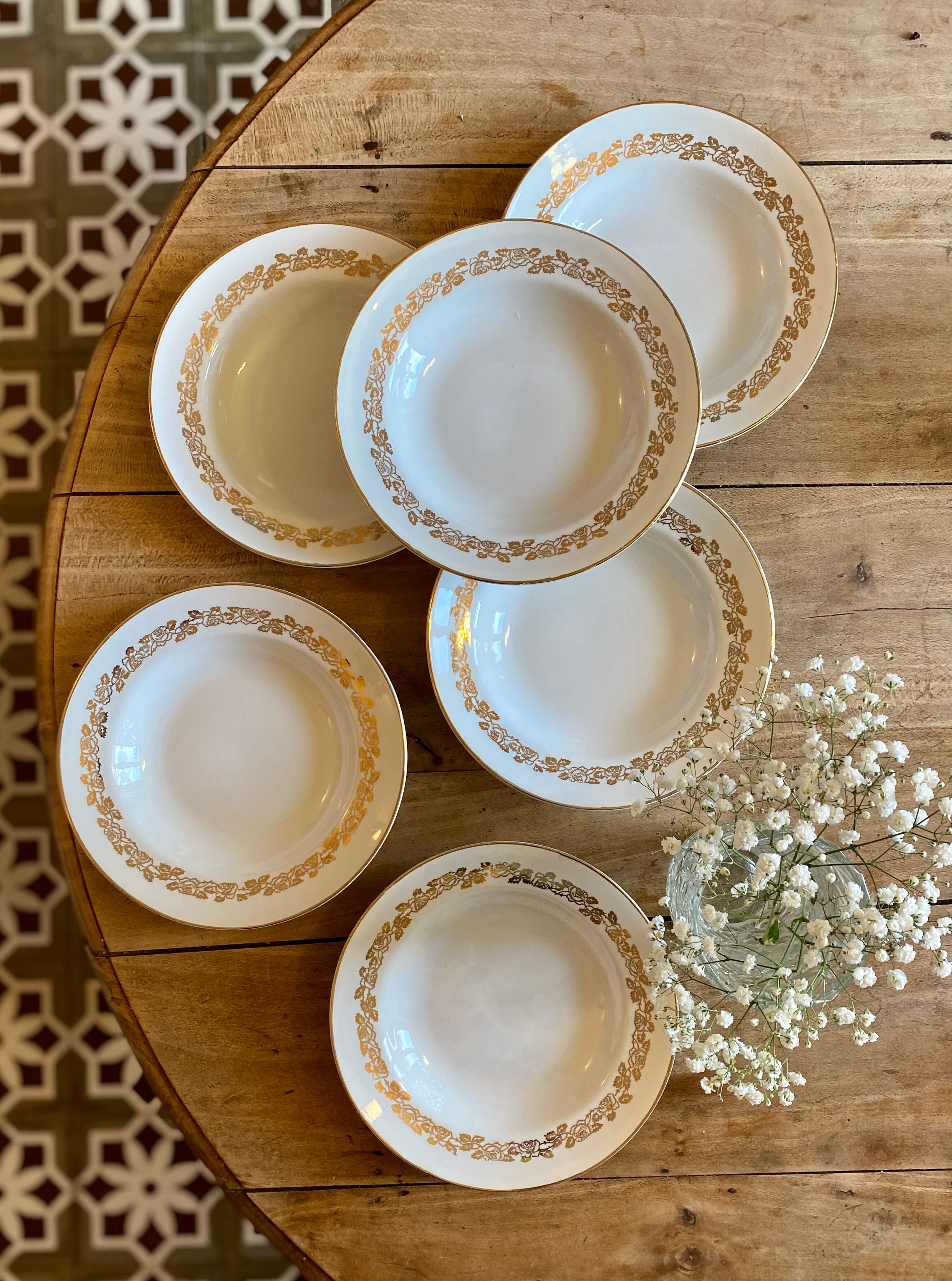 Set of 6 vintage hollow plates Moulin des Loups