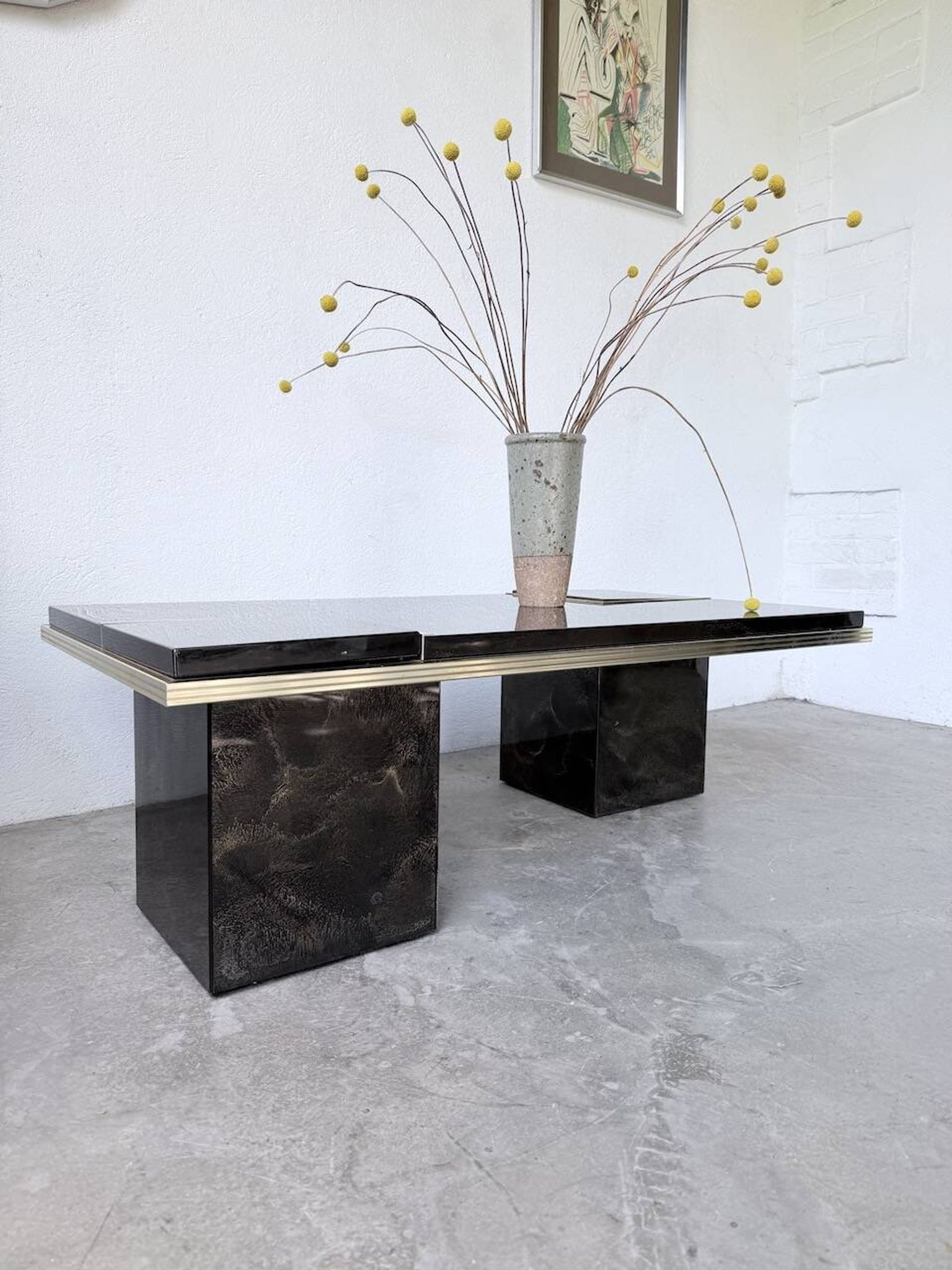 "Rizzo" lacquered and brass coffee-bar table from the 1970s.