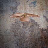 Rattan and Pink Linen Flower Pendant Light and Vintage Clichy Glass Globe