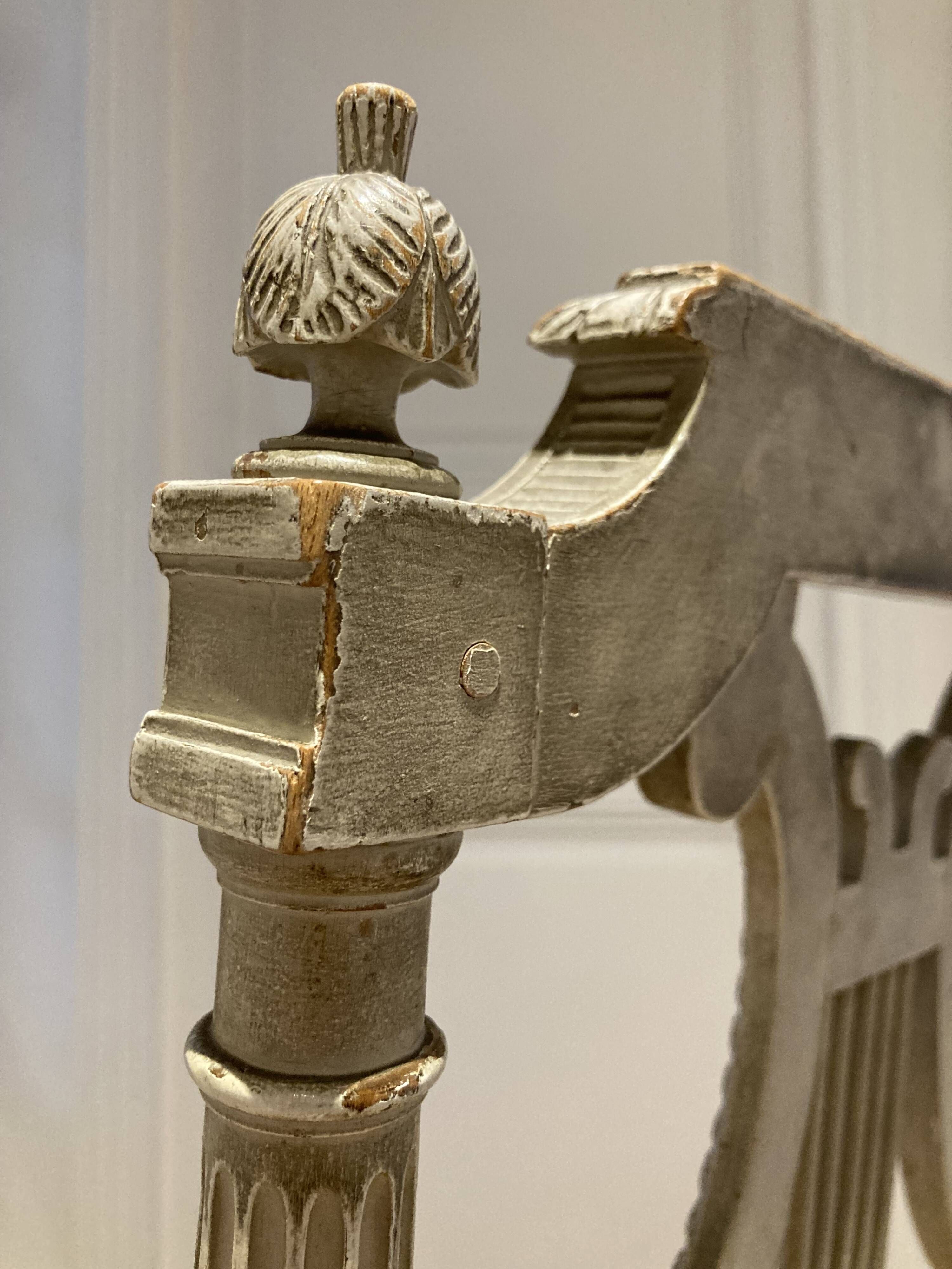 Pair of chairs, lyre back, based on a model by Jacob, Louis XVI style.