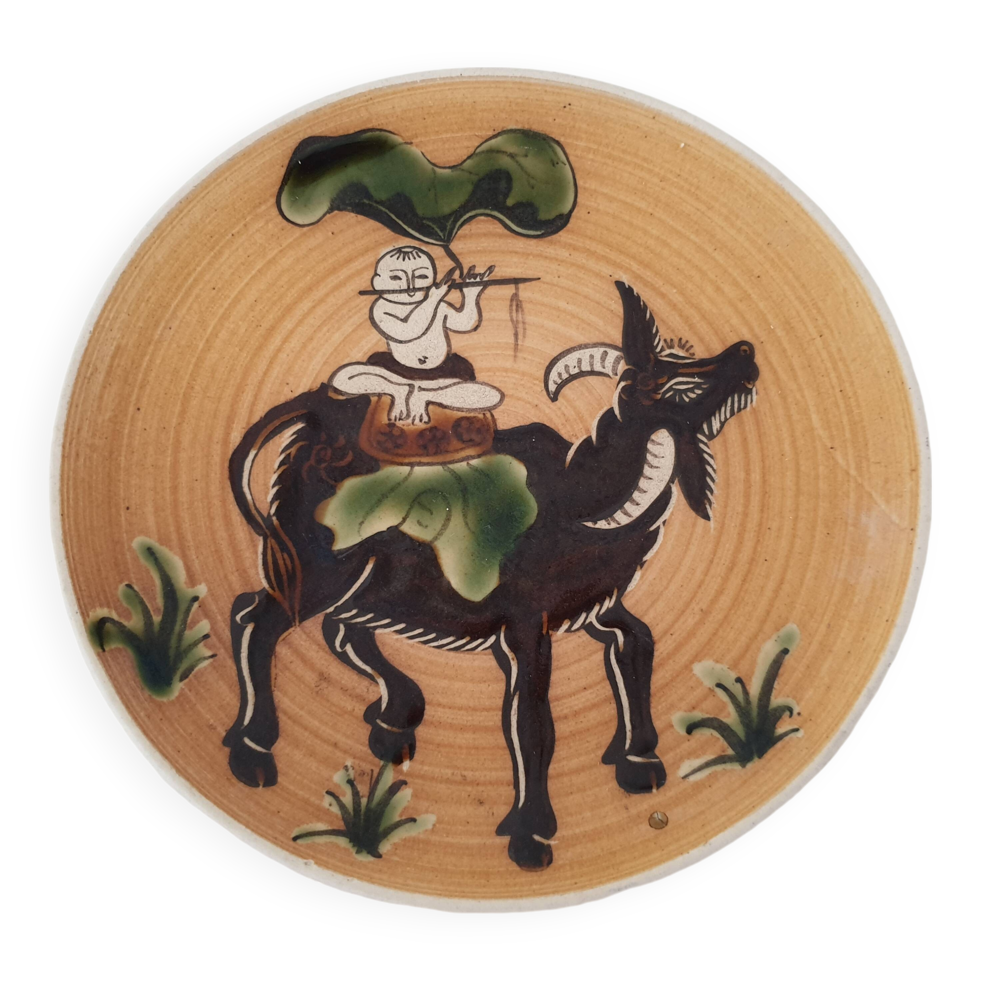 Ceramic plate sacred cow Buddha Vietnam