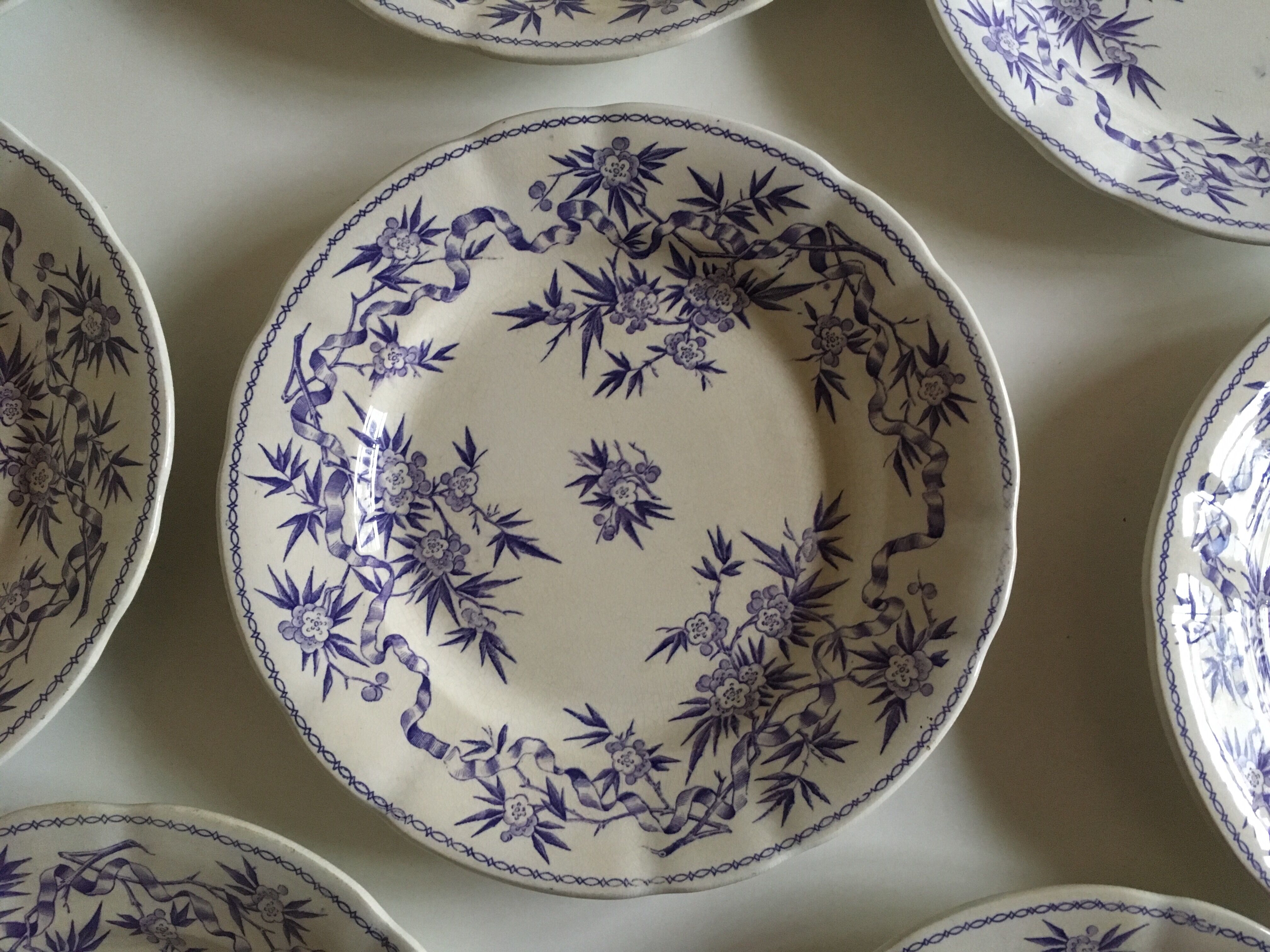 Plates flat earthenware sarregemines circa 1870 purple thorns