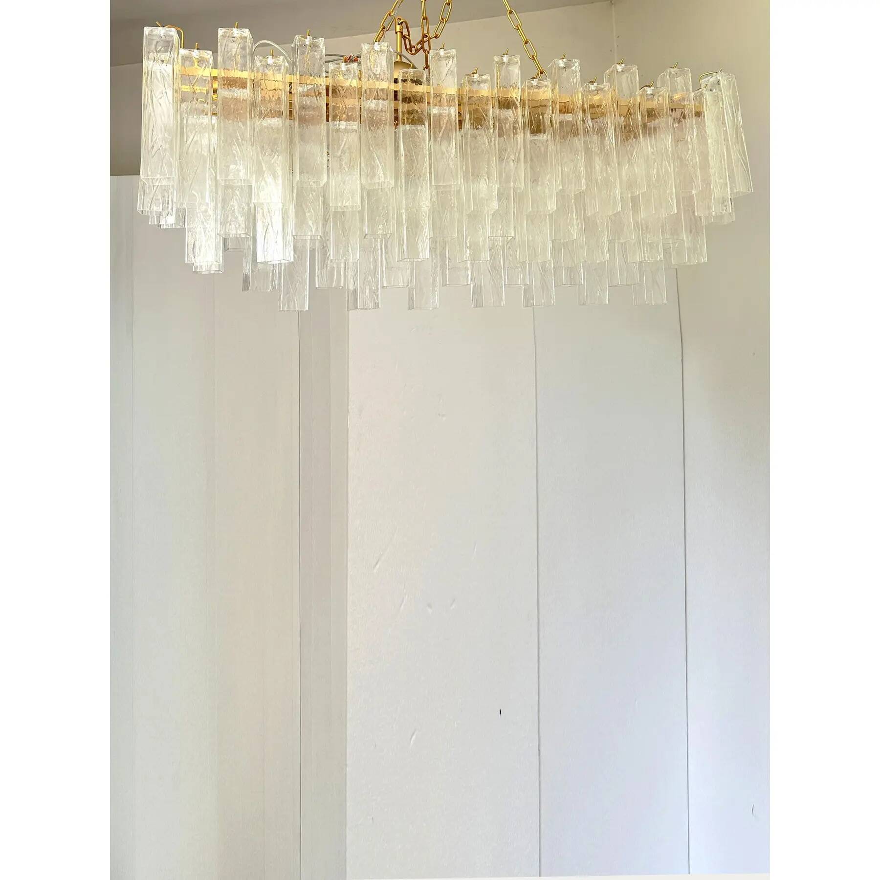 Luxury Italian Rectangular "Square ” Murano Glass Gold Chandelier by Simoen