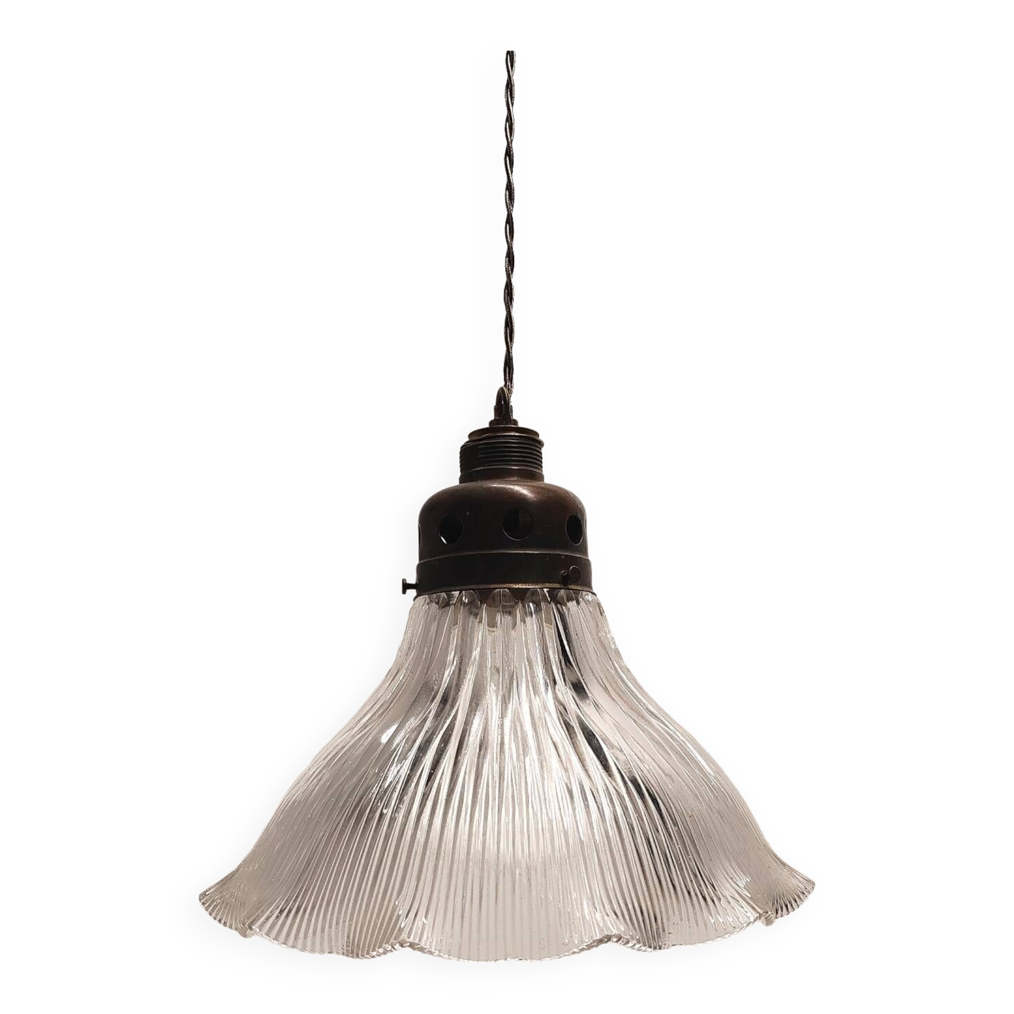 Large holophane industrial glass lamp from the 20s