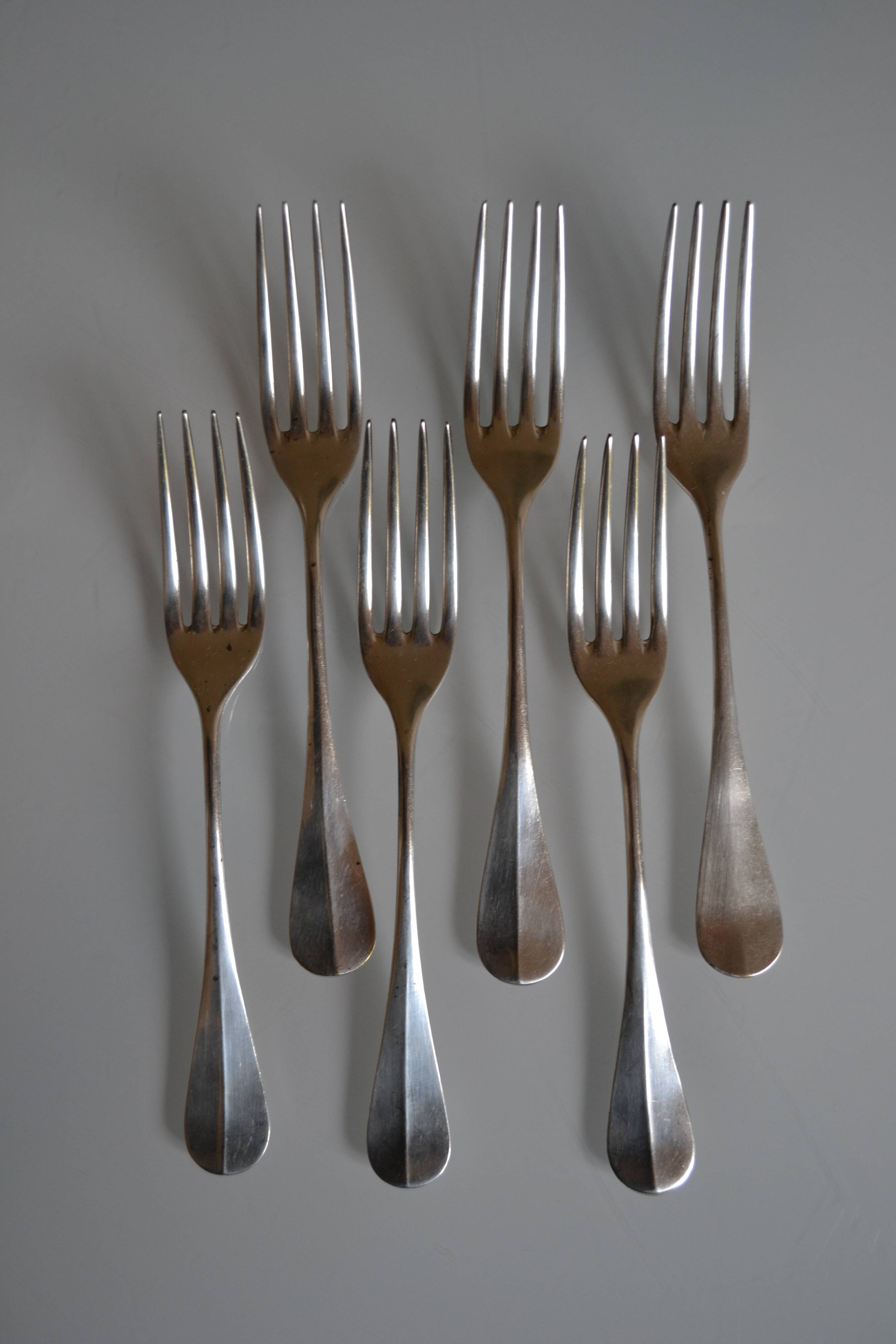 6 silver metal table forks P de Ruolz silver plated forks 21 cm