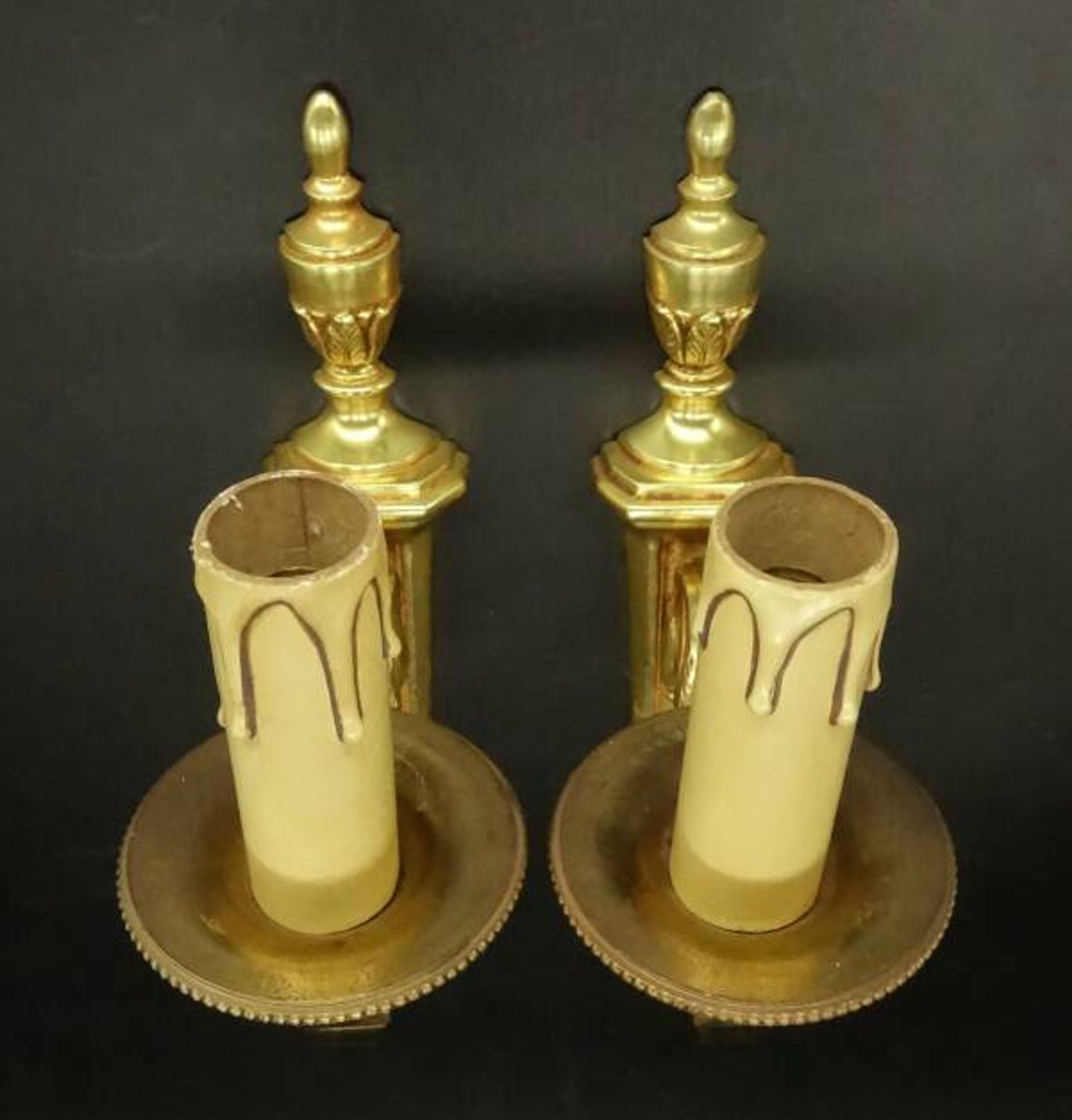 Pair of 1-light louis xvi style wall lights from lucien gau, paris - bronze