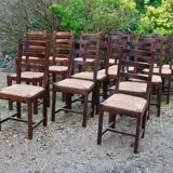 Suite of 17 straw chairs with high backs