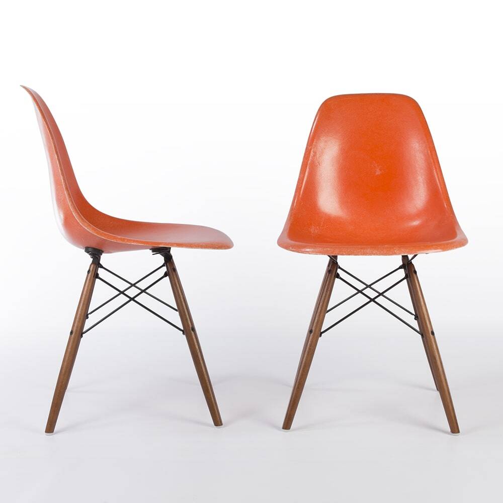 Paire orange (2) de chaises Herman Miller Original Vintage Eames DSW Side Shell