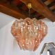 Chandelier "Leaves" murano mazzega, pink glass, italy, 1960