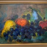 Oil on cardboard still life with fruits 1970 golden frame