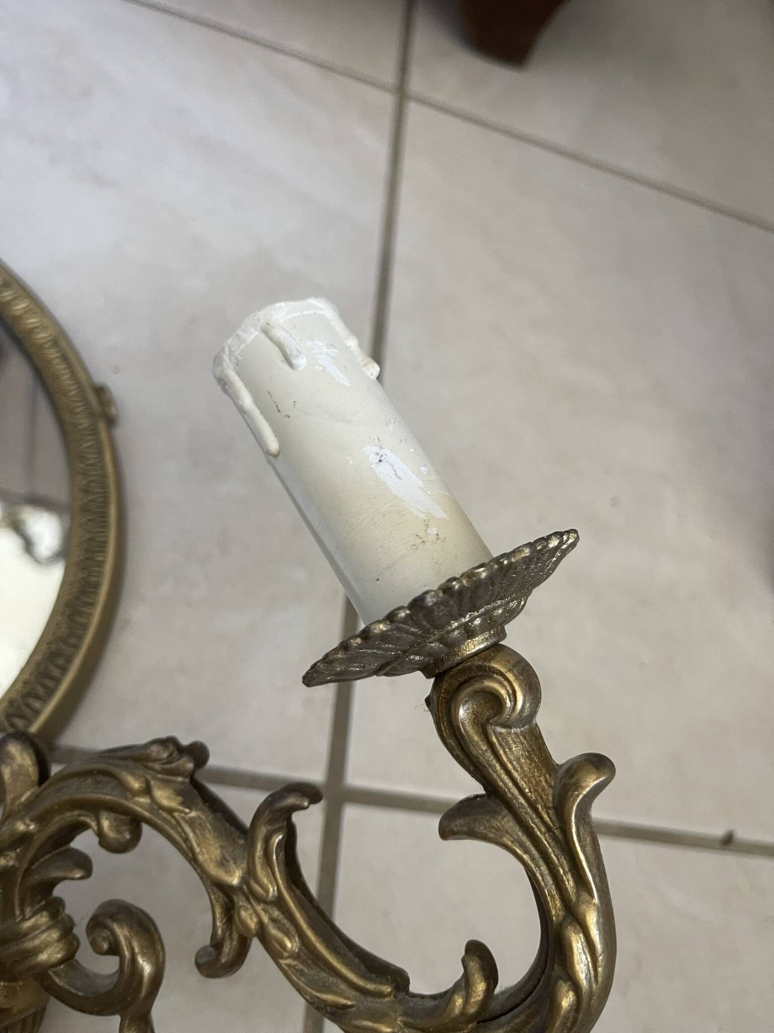 Wall Mirror Sconce Golden Pediment Candle Holder Chandelier France Louis Style