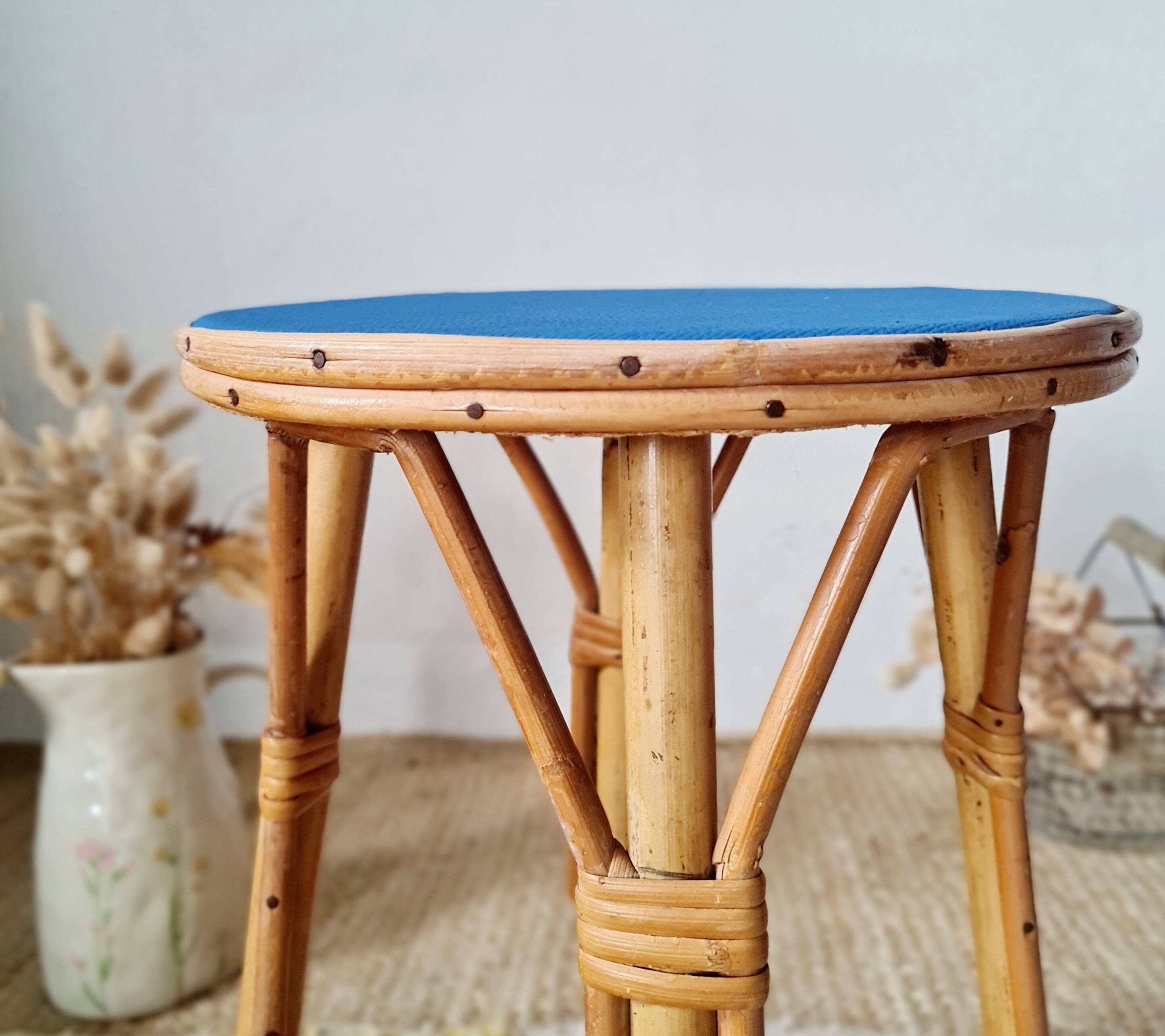 Rattan stool - round painted top in Klein blue