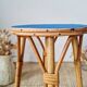 Rattan stool - round painted top in Klein blue