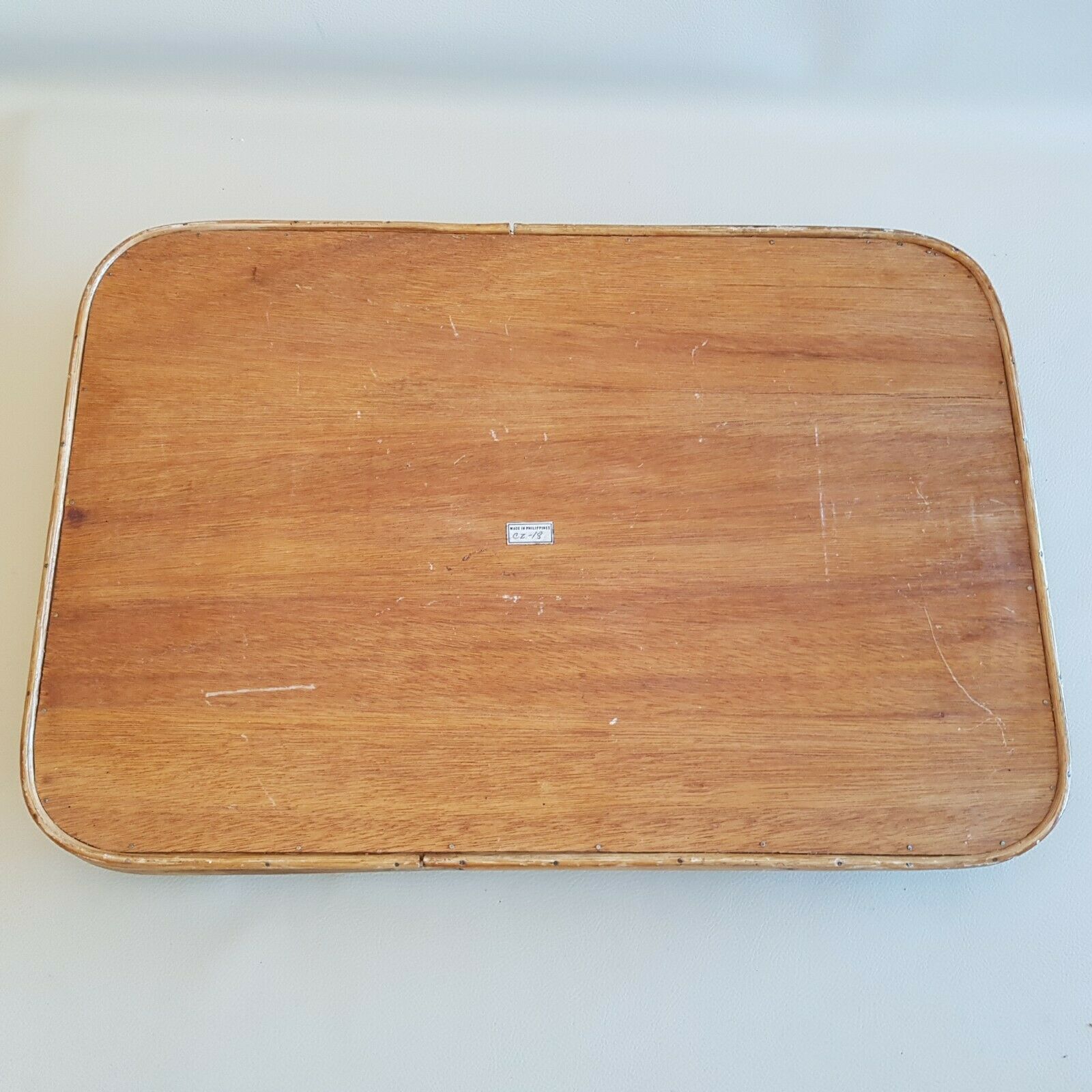 Vintage mother-of-pearl and bamboo tray 54 x 37 cm