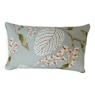 Sky blue patterned linen cushion