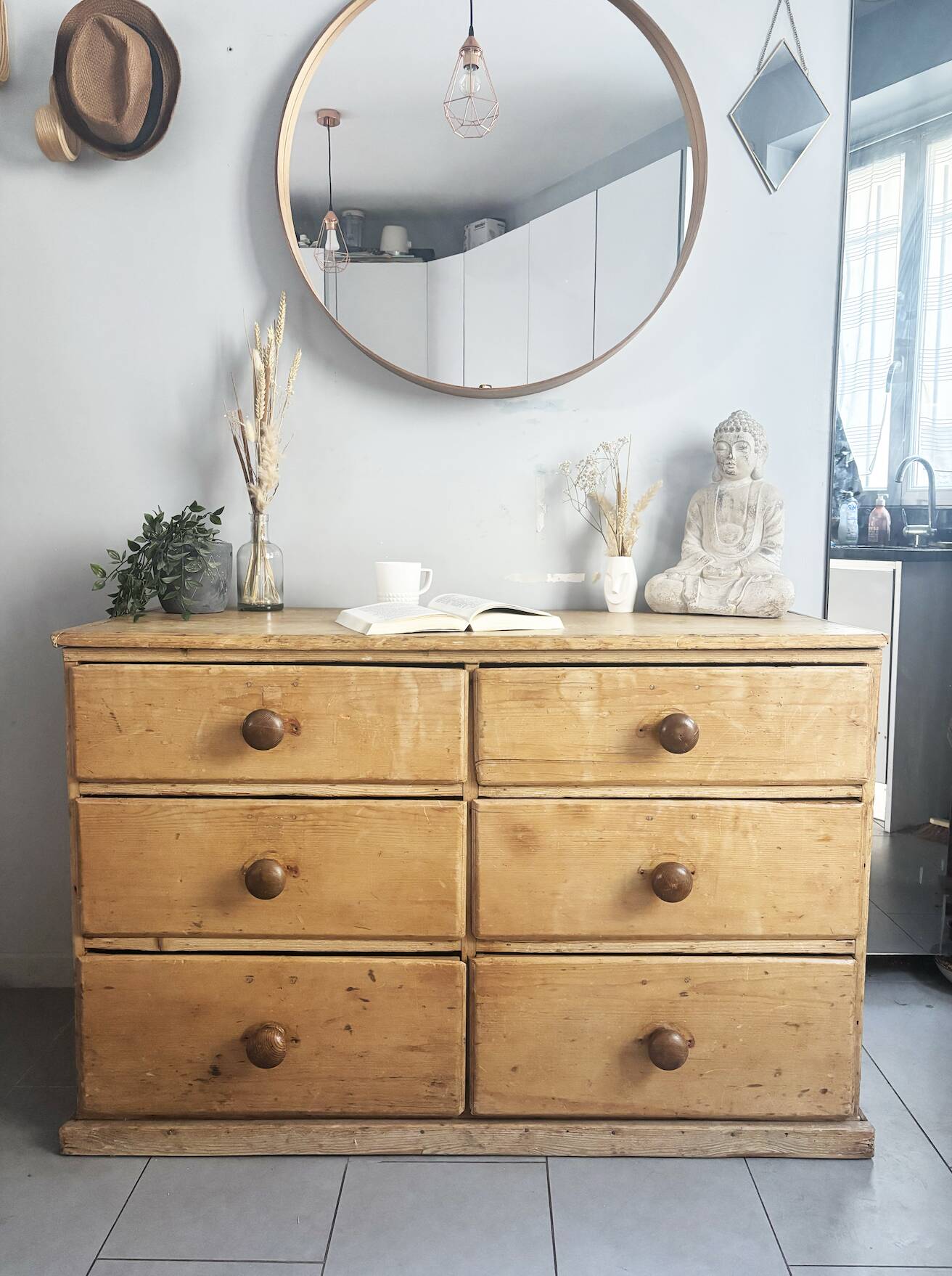Vintage solid pine English trade counter furniture