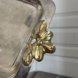 Vintage Silver-Plated Metal Art Deco Serving Tray with Gilded Knot Handle